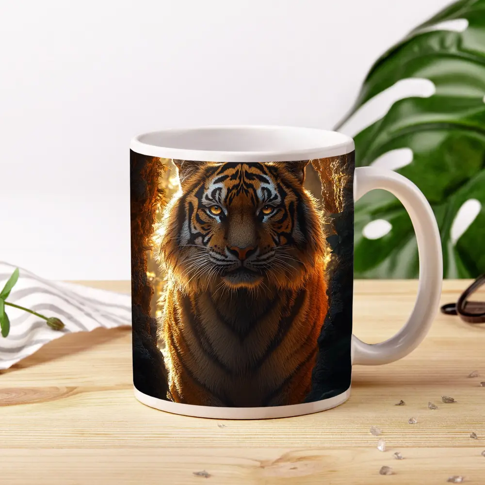 Tiger Emerging From Cave Forest Light – Mugs