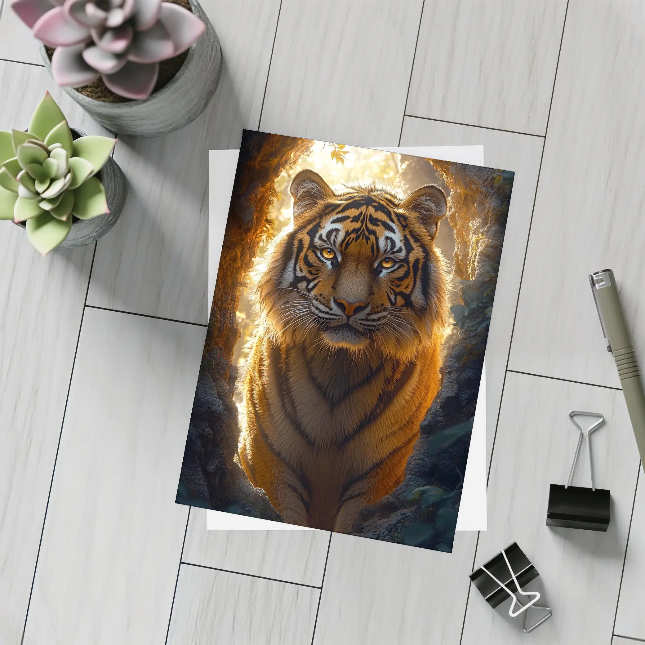 Tiger Emerging From Cave Forest Light – Postcards