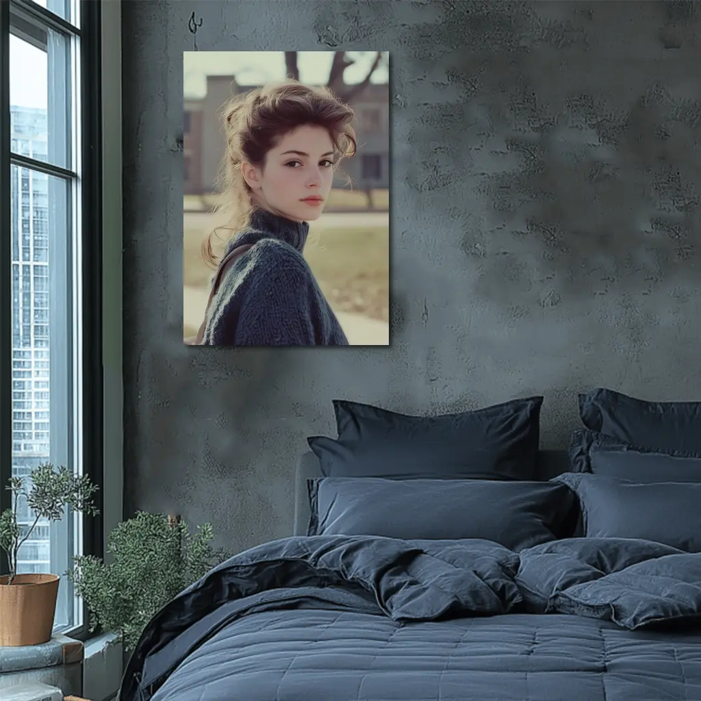 Young Woman Oversized Sweater Outdoor Portrait – Wall Art