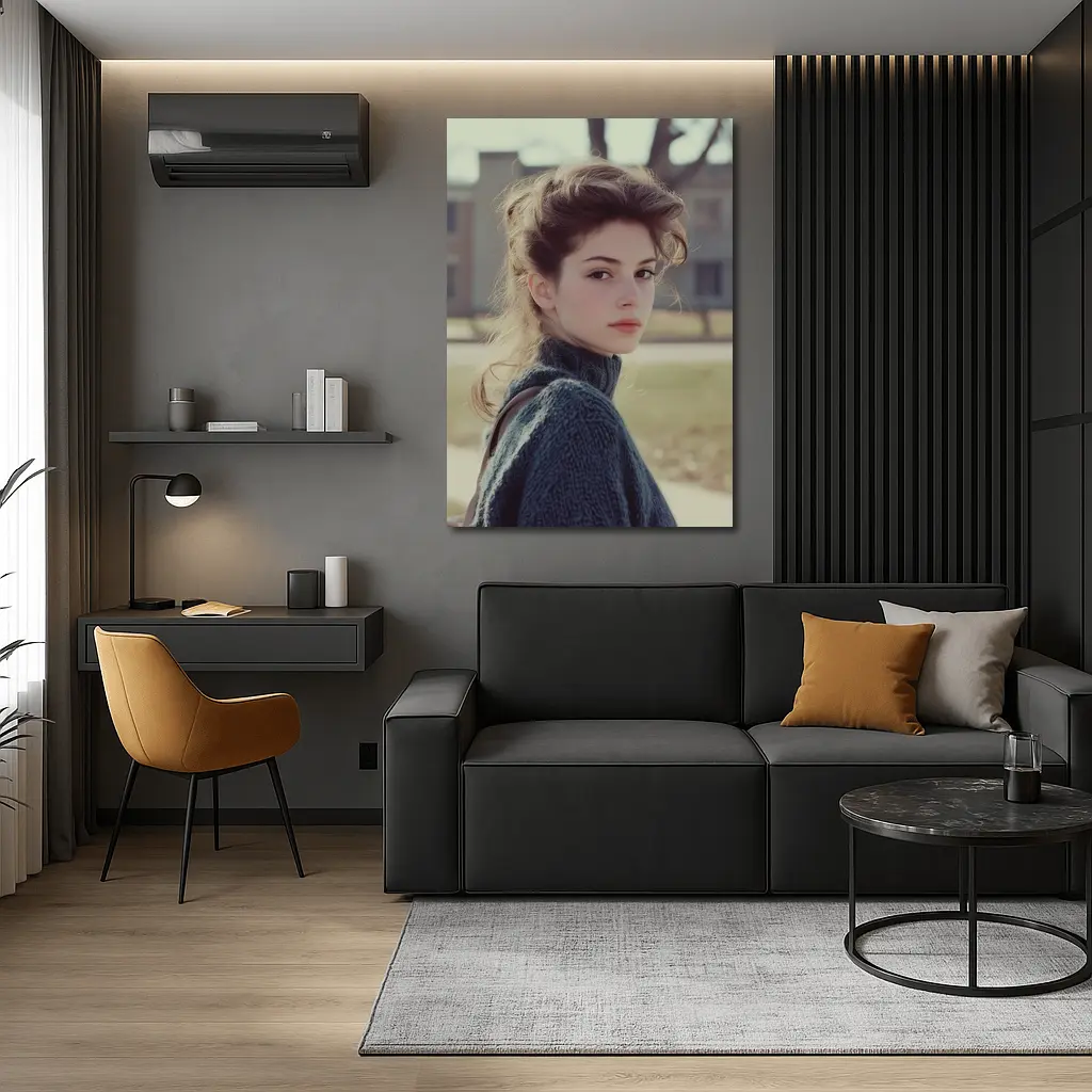 Young Woman Oversized Sweater Outdoor Portrait – Wall Art