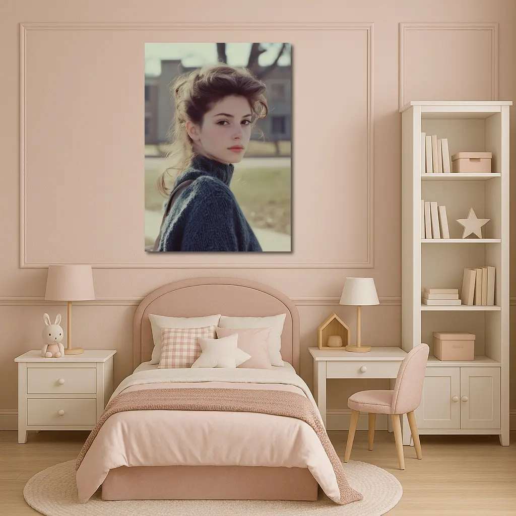 Young Woman Oversized Sweater Outdoor Portrait – Wall Art
