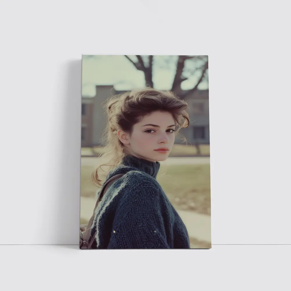 Young Woman Oversized Sweater Outdoor Portrait – Wall Art