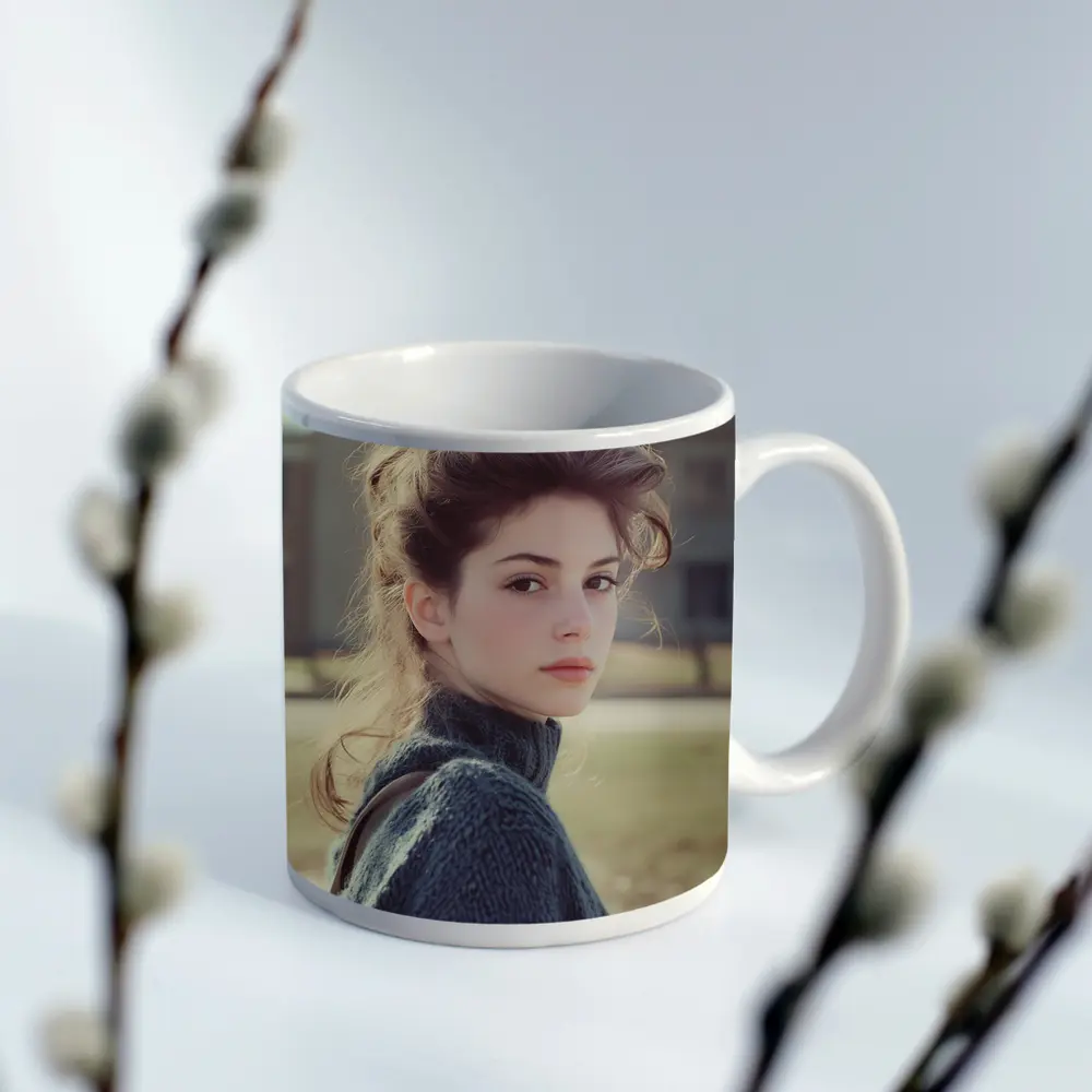 Young Woman Oversized Sweater Outdoor Portrait – Mugs