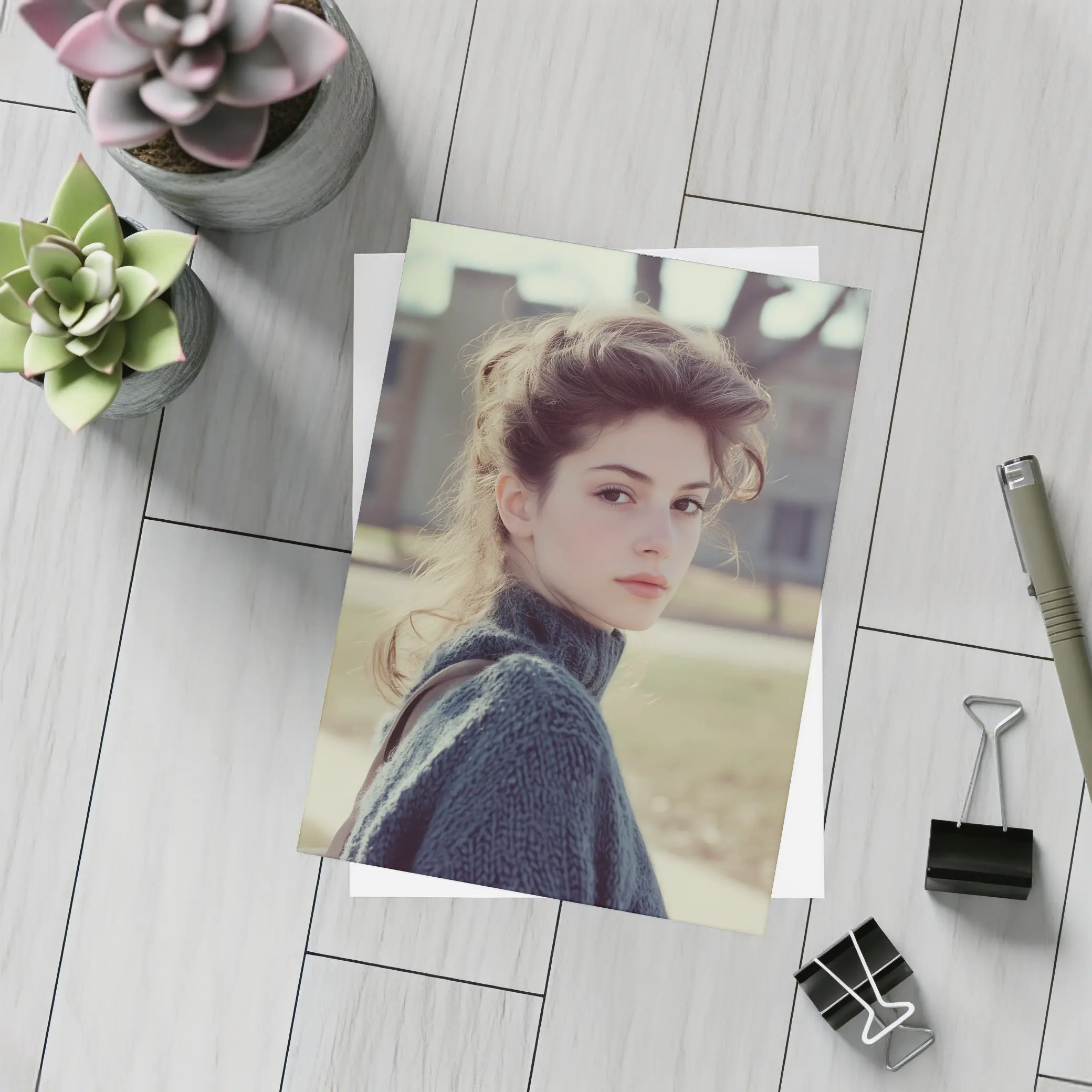 Young Woman Oversized Sweater Outdoor Portrait – Postcards