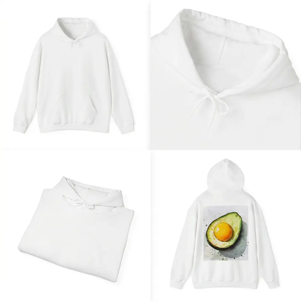 Avocado Egg Watercolor Art White Background – Hoodies