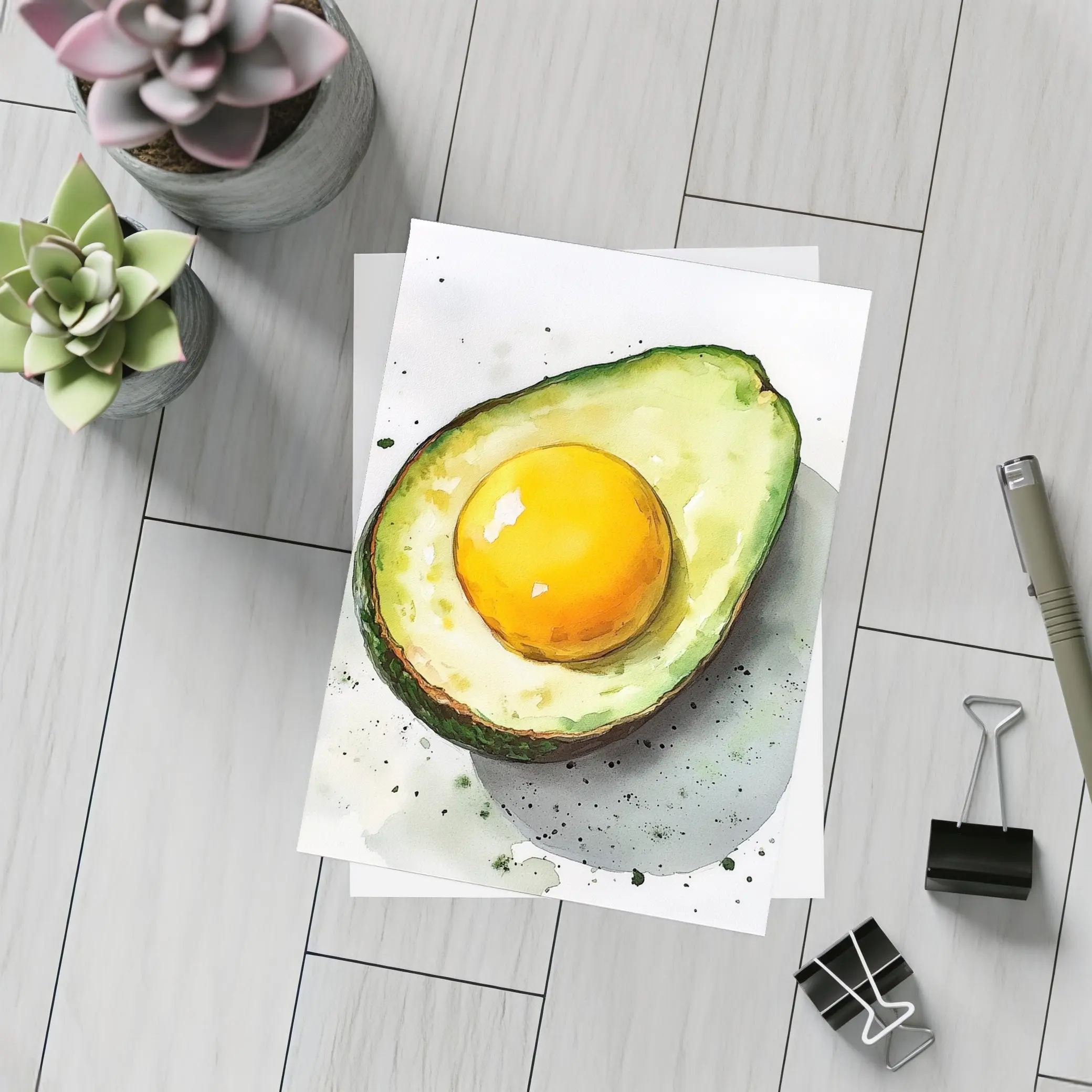 Avocado Egg Watercolor Art White Background – Postcards