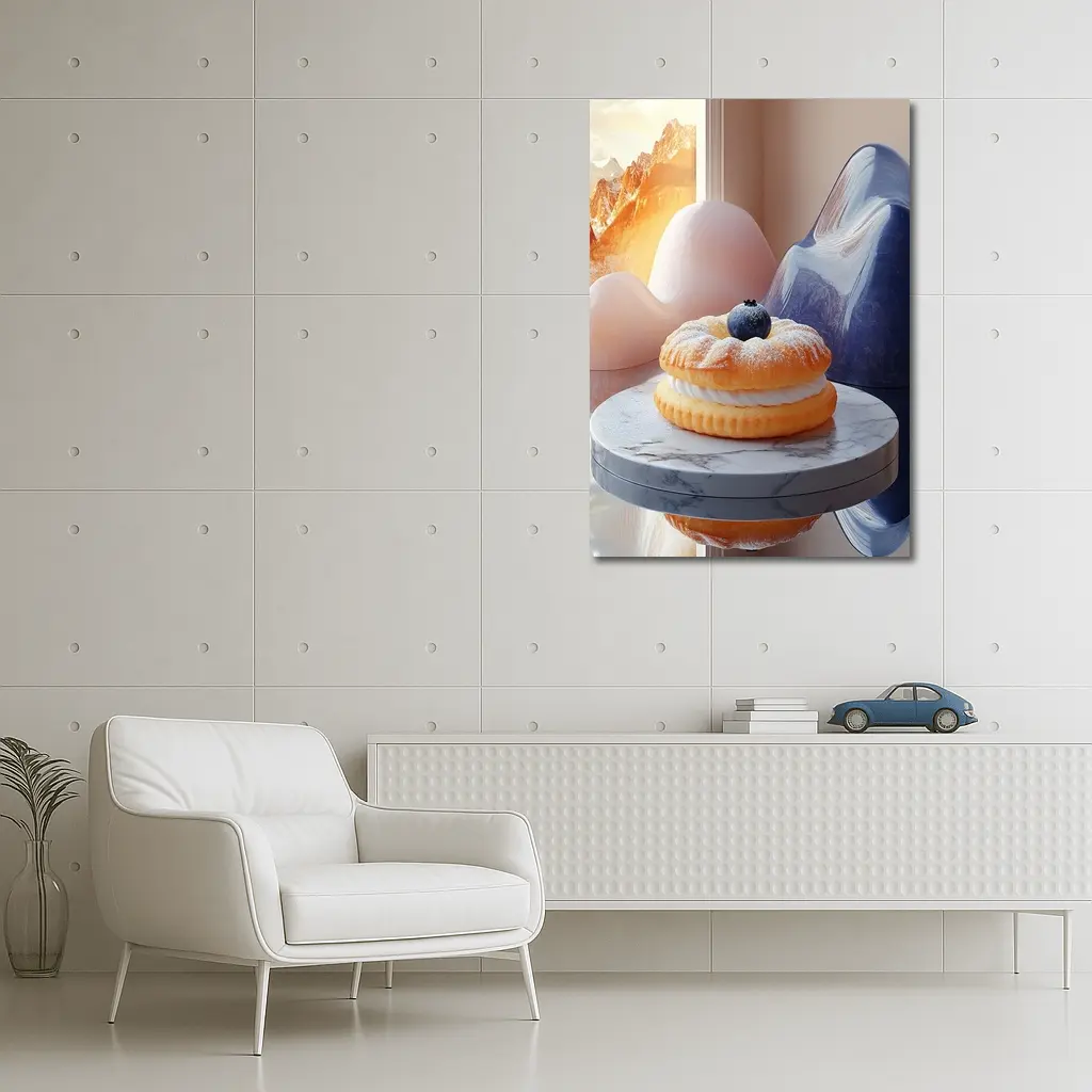 Cream Donut Blueberry Surreal Mountain Scene – Wall Art