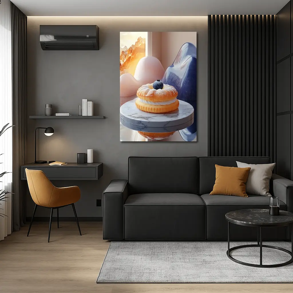 Cream Donut Blueberry Surreal Mountain Scene – Wall Art