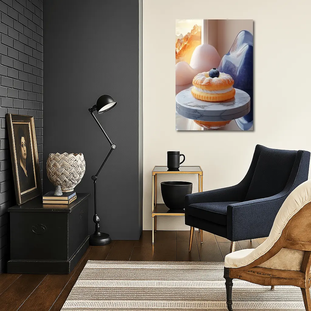 Cream Donut Blueberry Surreal Mountain Scene – Wall Art