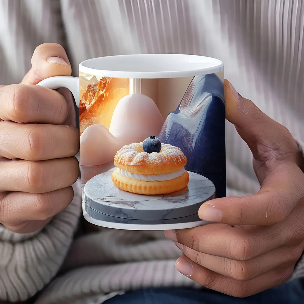 Cream Donut Blueberry Surreal Mountain Scene – Mugs
