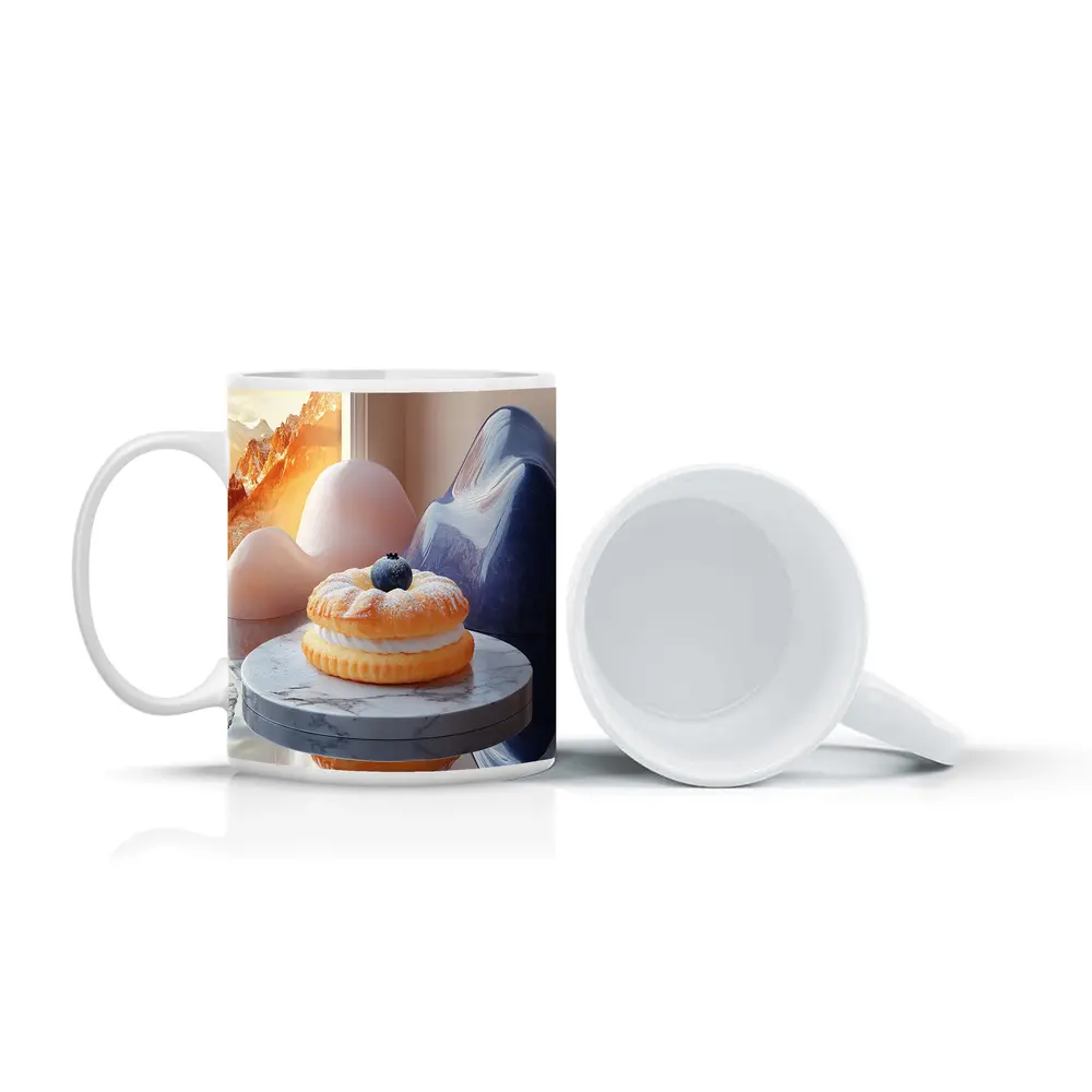 Cream Donut Blueberry Surreal Mountain Scene – Mugs