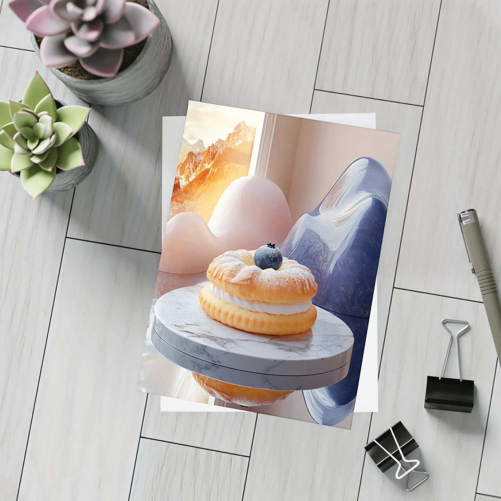 Cream Donut Blueberry Surreal Mountain Scene – Postcards