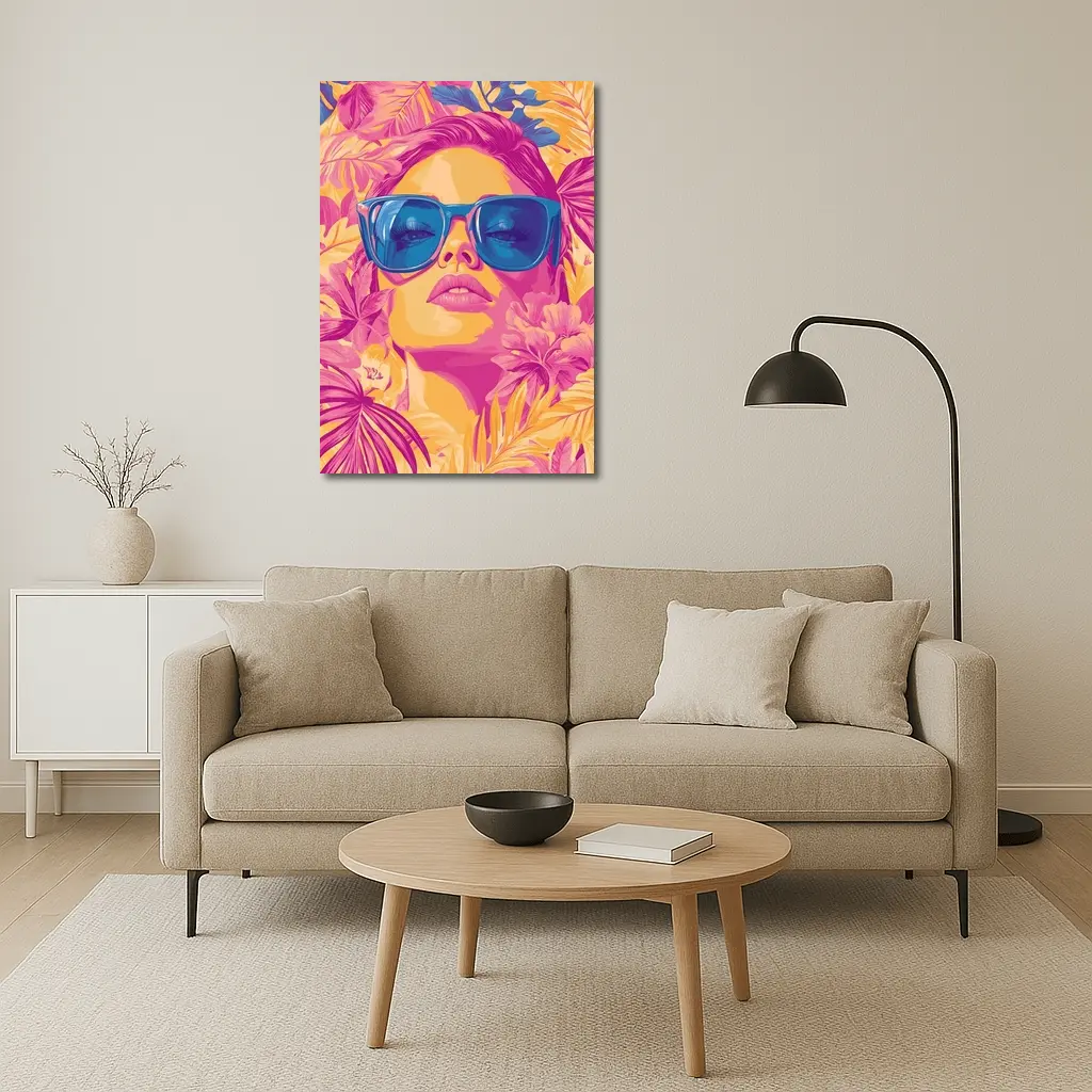 Woman With Sunglasses Tropical Floral Pop Art – Wall Art