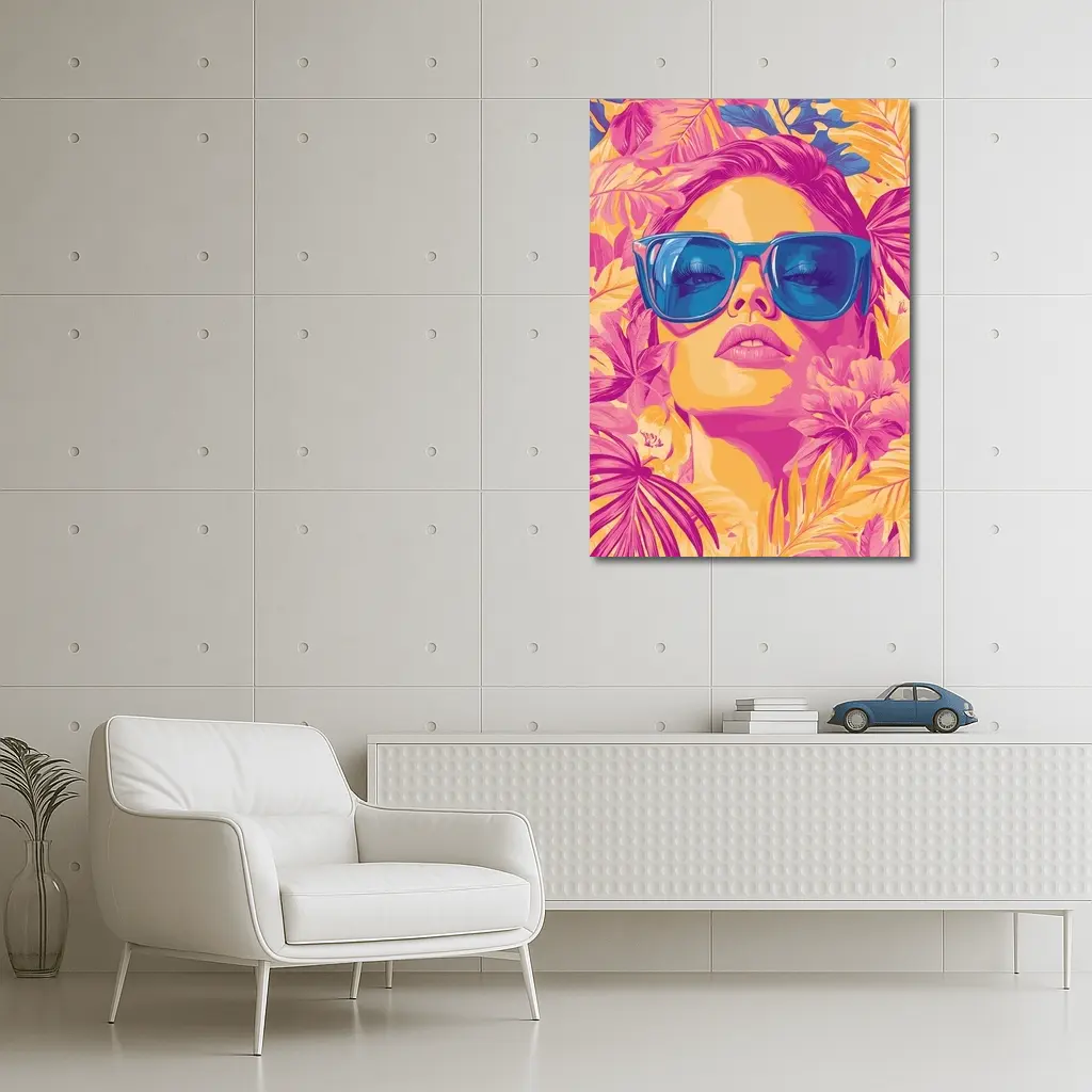 Woman With Sunglasses Tropical Floral Pop Art – Wall Art