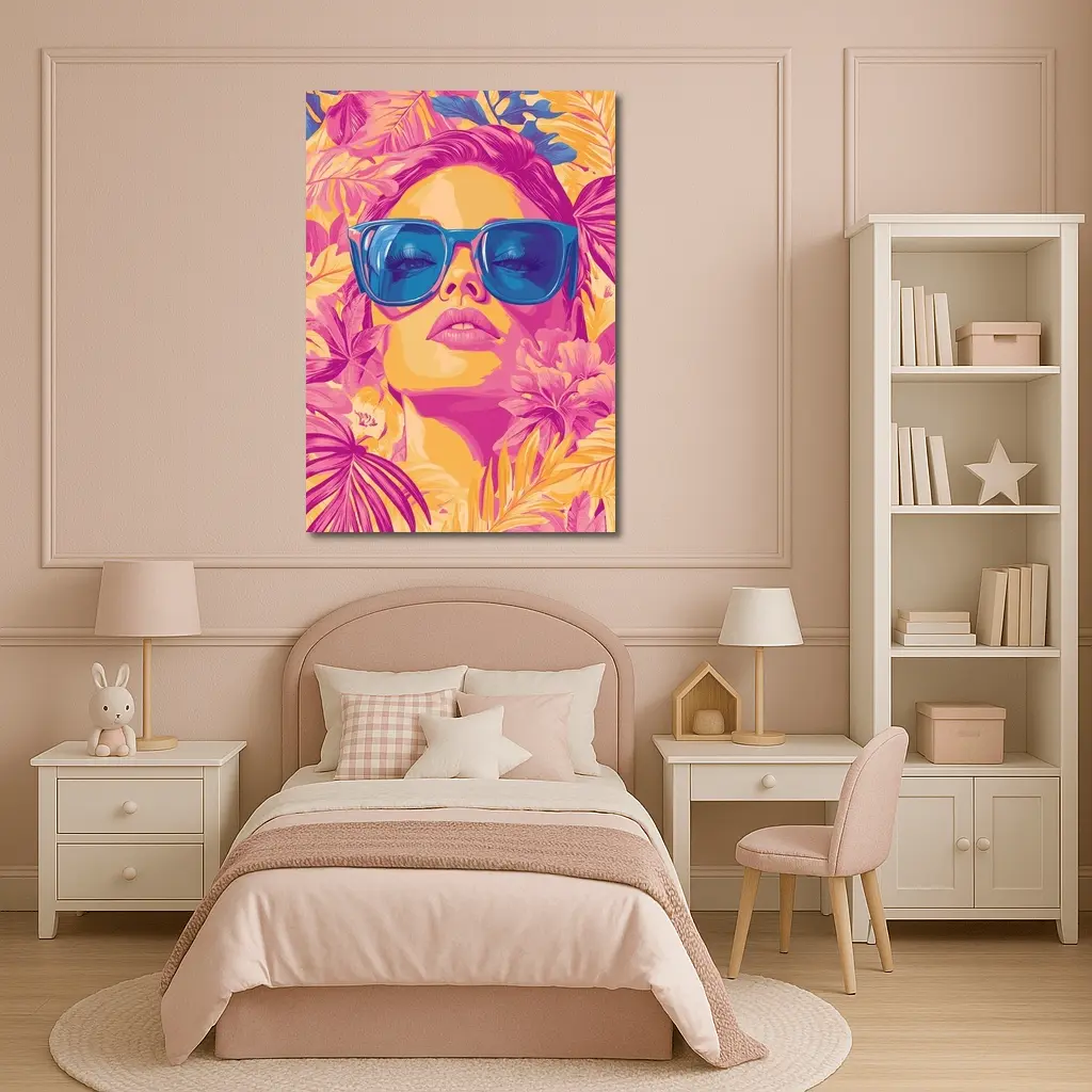Woman With Sunglasses Tropical Floral Pop Art – Wall Art