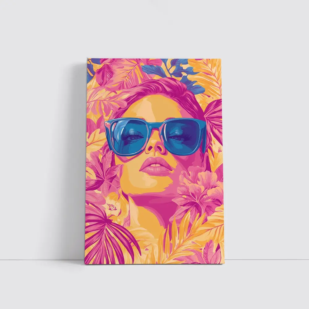 Woman With Sunglasses Tropical Floral Pop Art – Wall Art