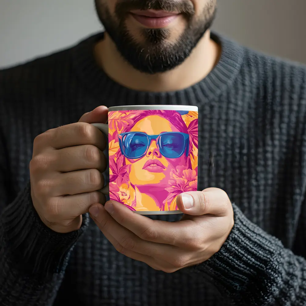 Woman With Sunglasses Tropical Floral Pop Art – Mugs