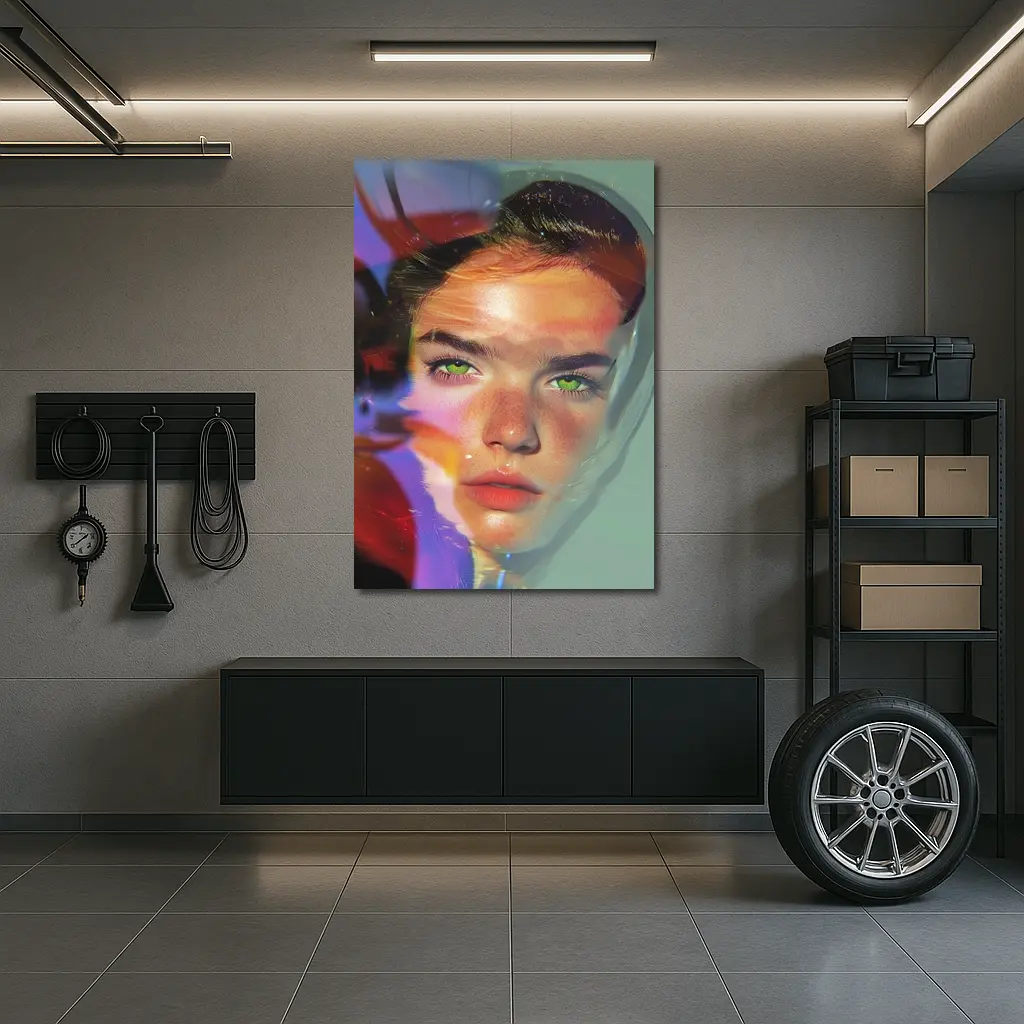 Young Woman Portrait Colorful Neon Light Art – Wall Art