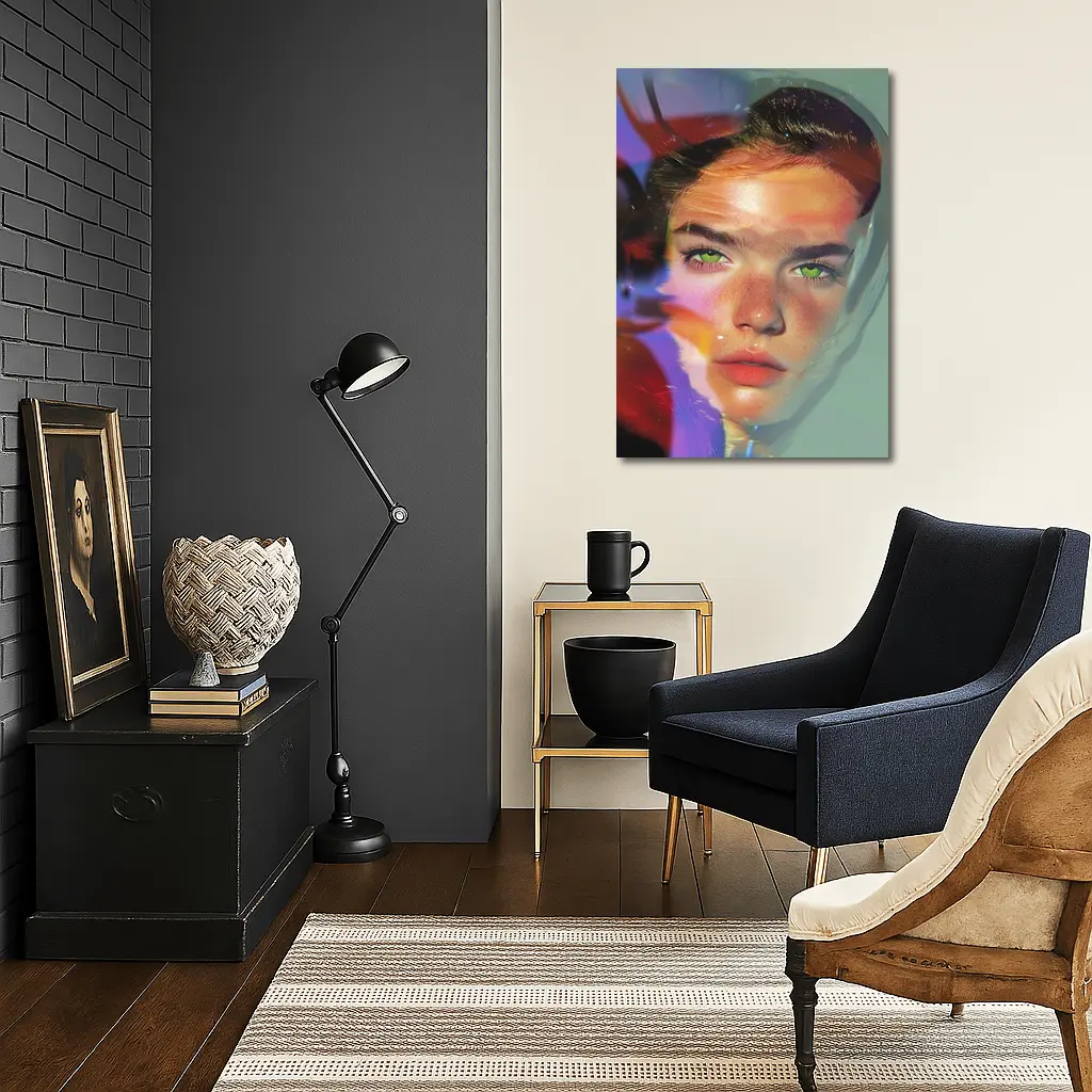 Young Woman Portrait Colorful Neon Light Art – Wall Art
