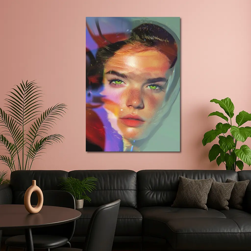 Young Woman Portrait Colorful Neon Light Art – Wall Art