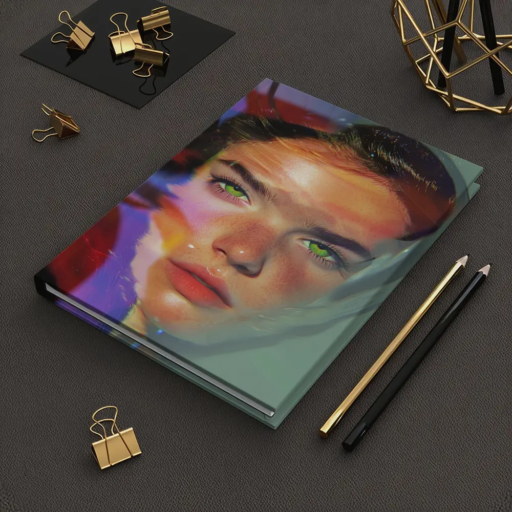 Young Woman Portrait Colorful Neon Light Art – Notebooks