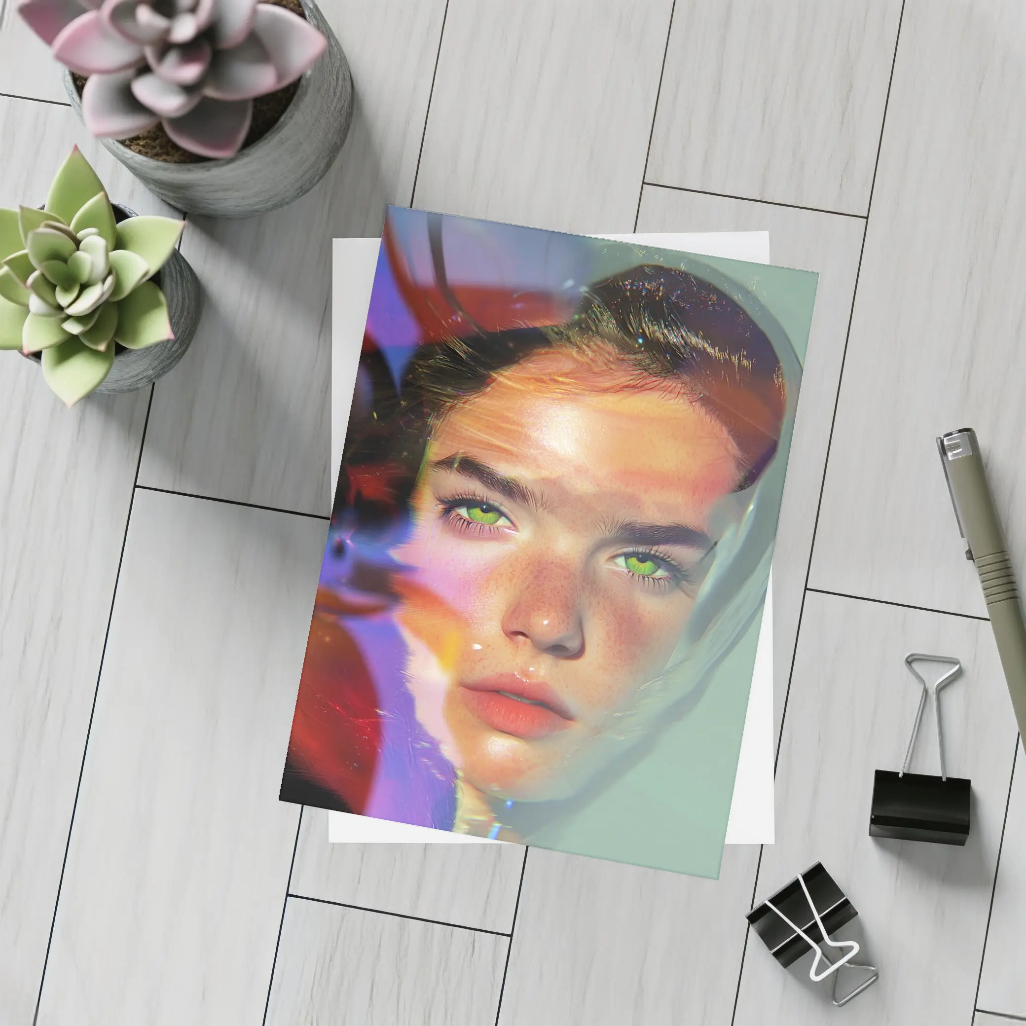 Young Woman Portrait Colorful Neon Light Art – Postcards