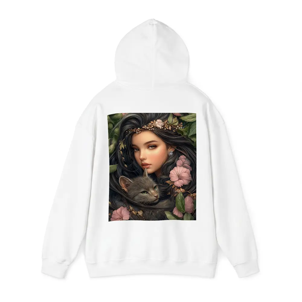 Girl With Gray Cat Pink Floral Fantasy – Hoodies