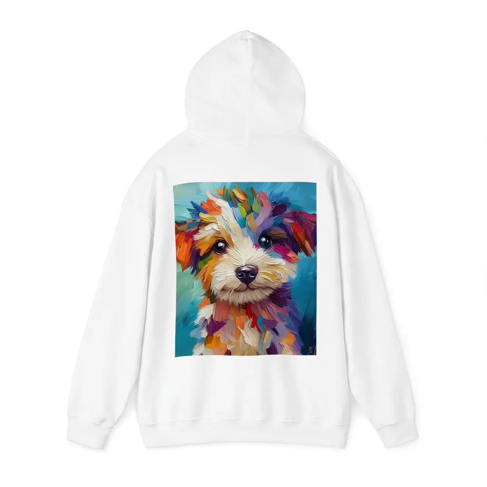 Colorful Puppy Dog Oil Painting Blue Background – Hoodies