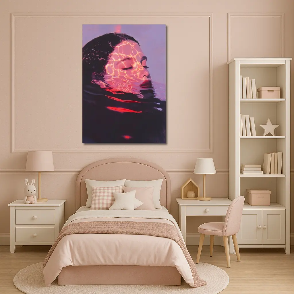 Woman Submerged in Glowing Water Art – Wall Art