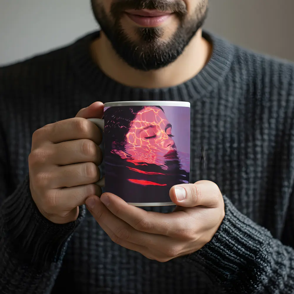 Woman Submerged in Glowing Water Art – Mugs