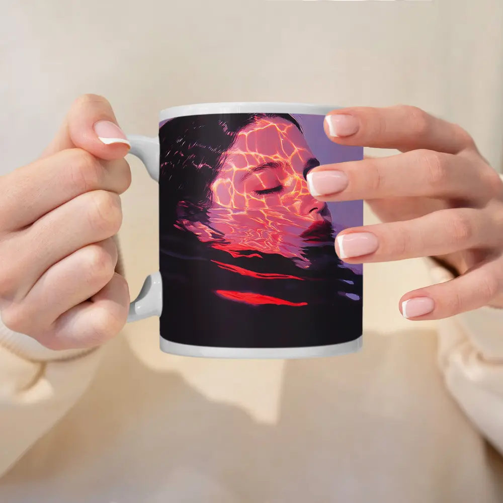 Woman Submerged in Glowing Water Art – Mugs