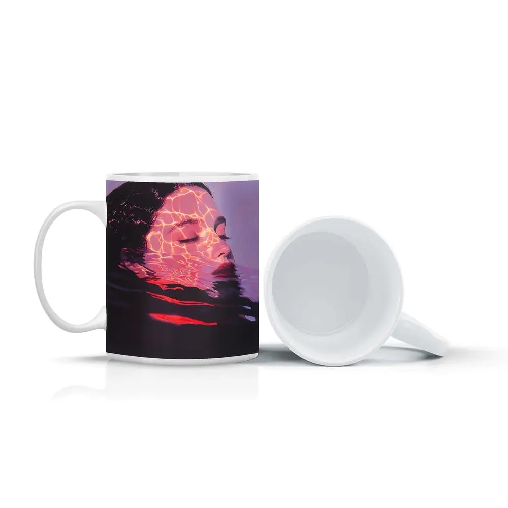 Woman Submerged in Glowing Water Art – Mugs