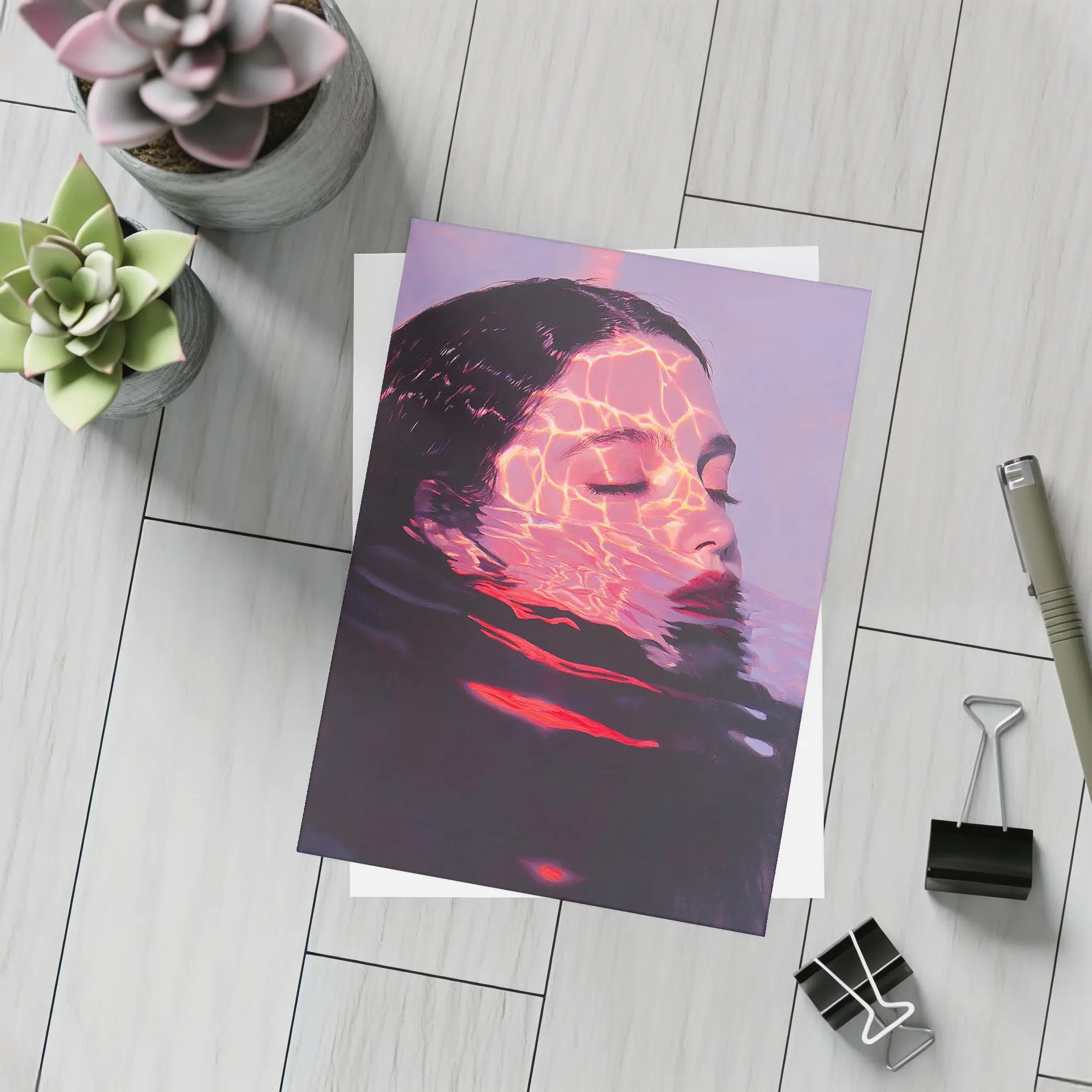 Woman Submerged in Glowing Water Art – Postcards