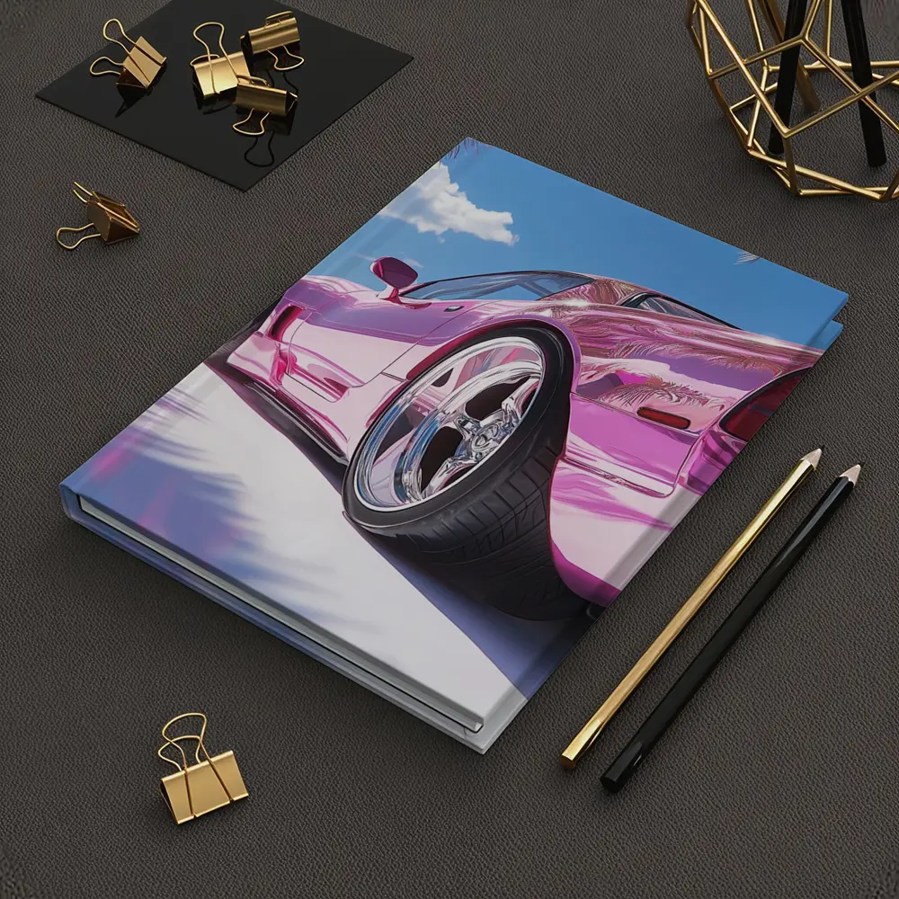 Pink Chrome Corvette Tropical Beach Sky – Notebooks