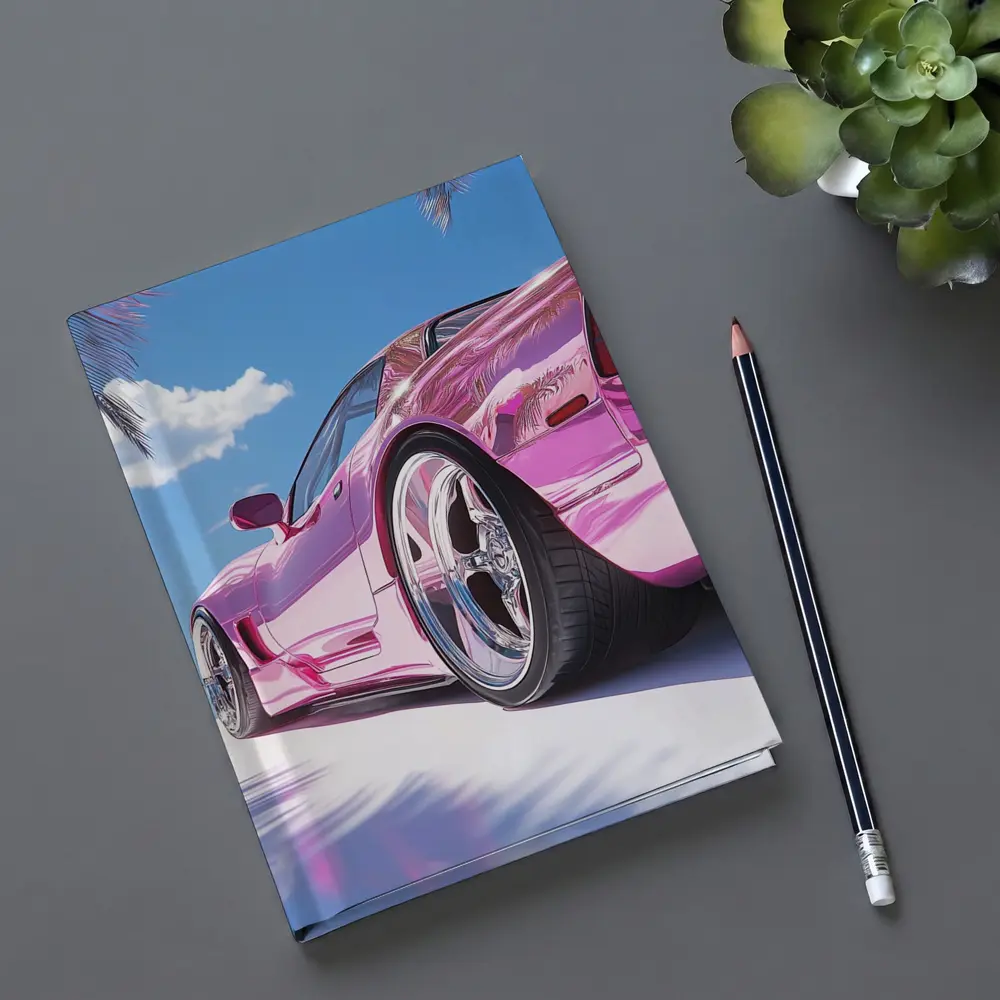 Pink Chrome Corvette Tropical Beach Sky – Notebooks