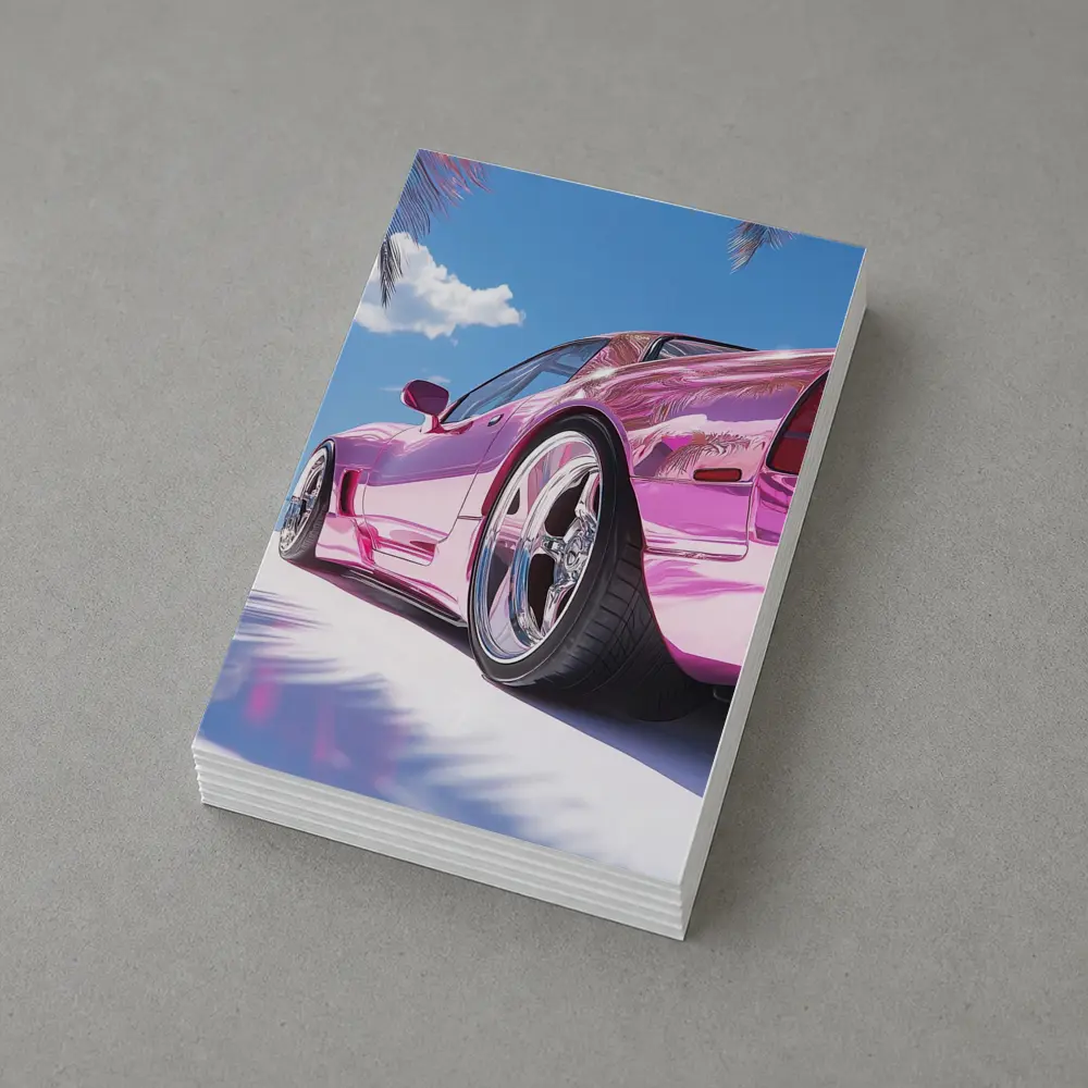 Pink Chrome Corvette Tropical Beach Sky – Postcards