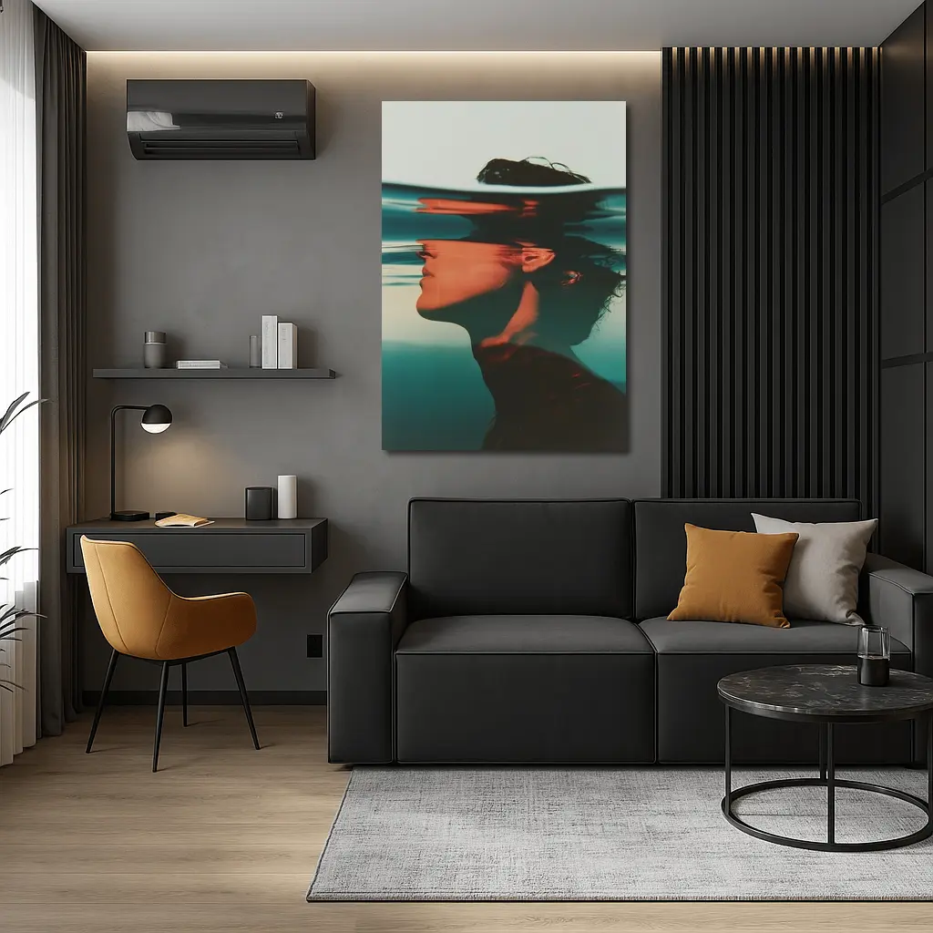 Woman Submerged Underwater Teal Surreal Portrait – Wall Art