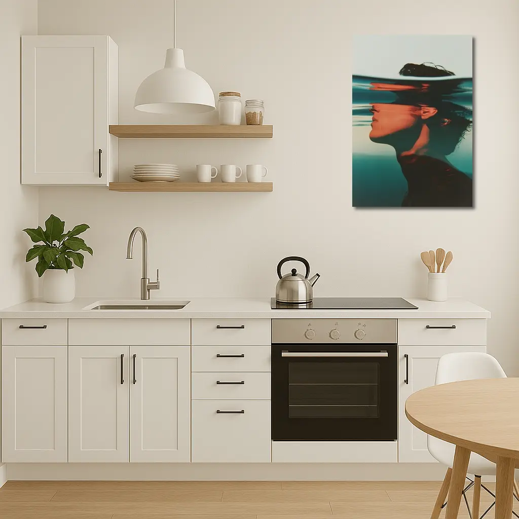 Woman Submerged Underwater Teal Surreal Portrait – Wall Art