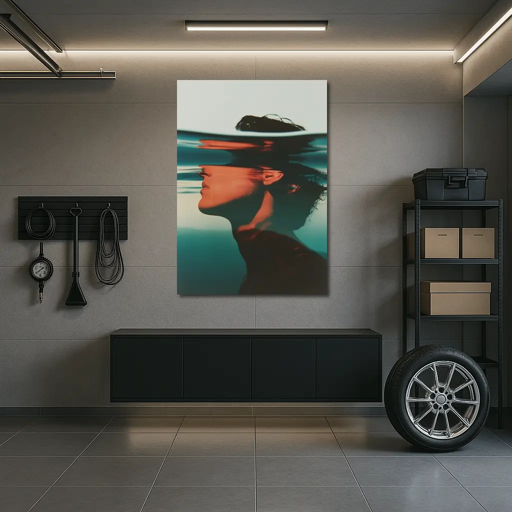Woman Submerged Underwater Teal Surreal Portrait – Wall Art