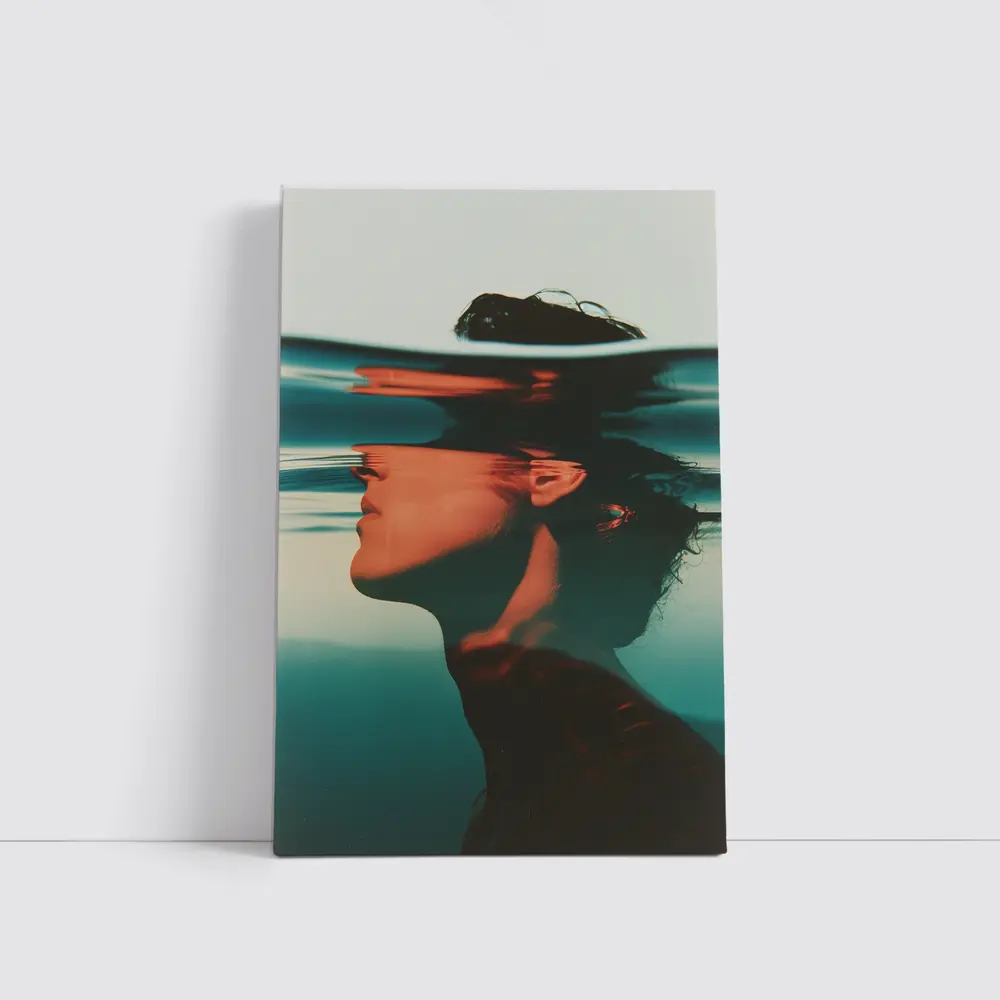Woman Submerged Underwater Teal Surreal Portrait – Wall Art