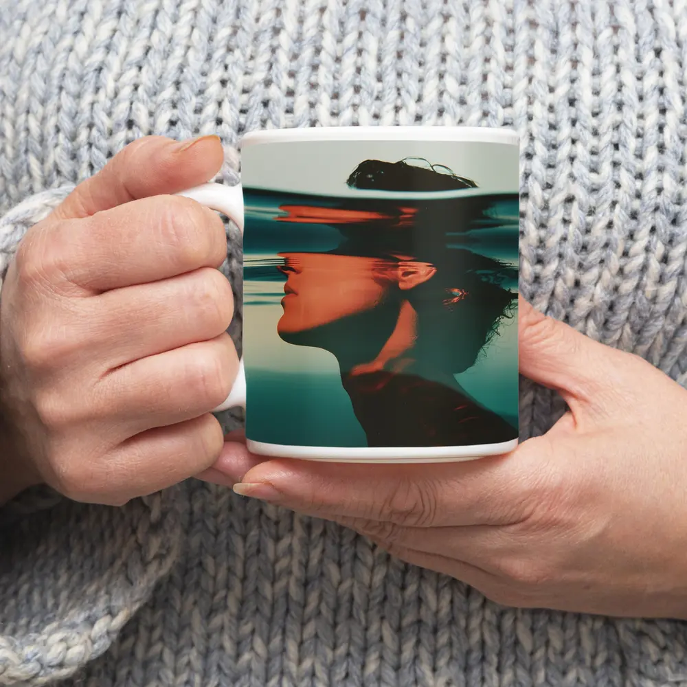Woman Submerged Underwater Teal Surreal Portrait – Mugs