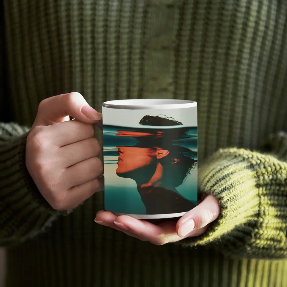Woman Submerged Underwater Teal Surreal Portrait – Mugs