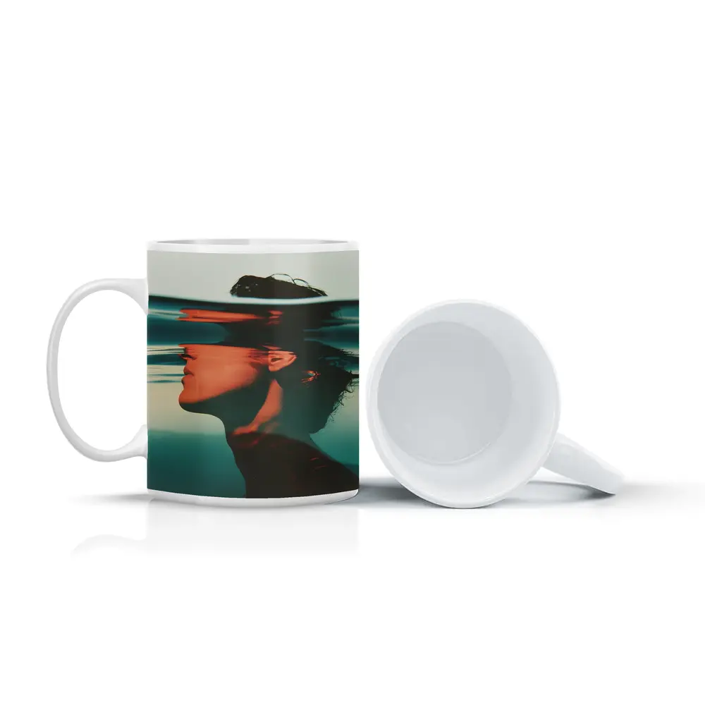 Woman Submerged Underwater Teal Surreal Portrait – Mugs