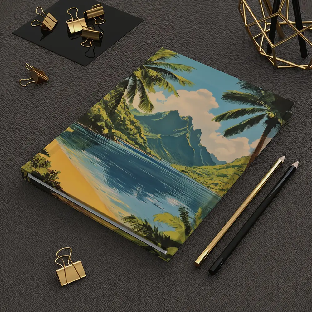 Retro Tropical Beach Mountains Palm Trees Art – Notebooks