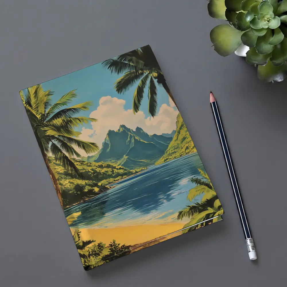 Retro Tropical Beach Mountains Palm Trees Art – Notebooks