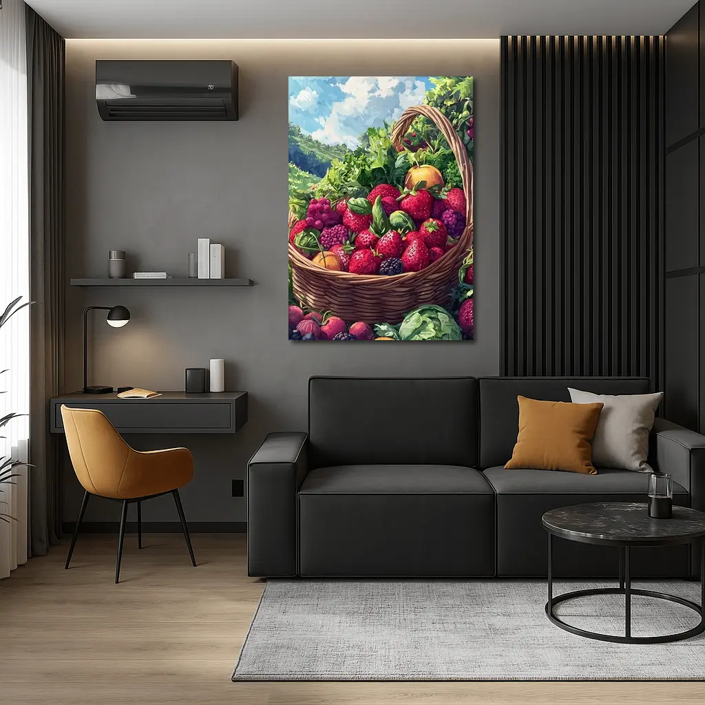 Fresh Fruit Basket Summer Countryside Illustration – Wall Art