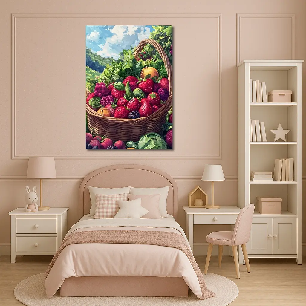 Fresh Fruit Basket Summer Countryside Illustration – Wall Art