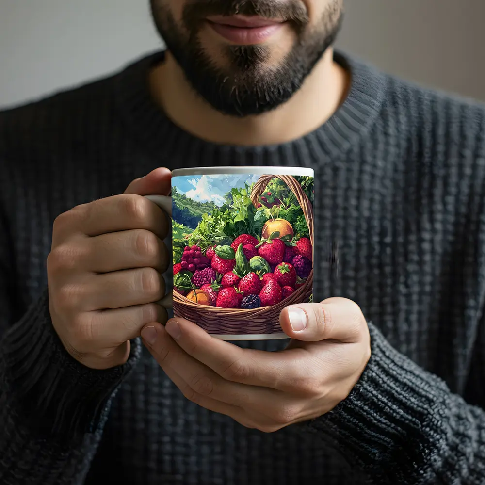Fresh Fruit Basket Summer Countryside Illustration – Mugs