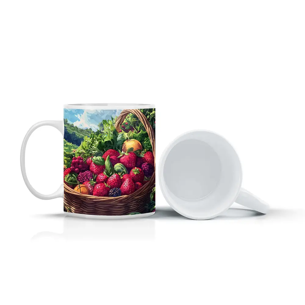 Fresh Fruit Basket Summer Countryside Illustration – Mugs