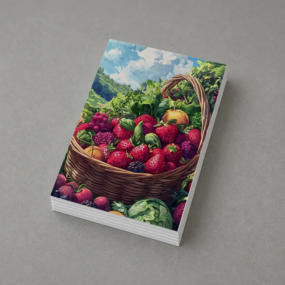 Fresh Fruit Basket Summer Countryside Illustration – Postcards